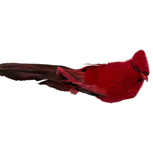 Cardinal Bird with Red & Black Tail Clip-On Ornament - Right Facing - Tampa Home & Garden Store