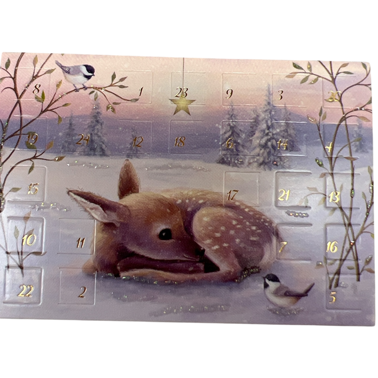 Carte de calendrier de l'Avent miniature hivernale « Faon au repos »