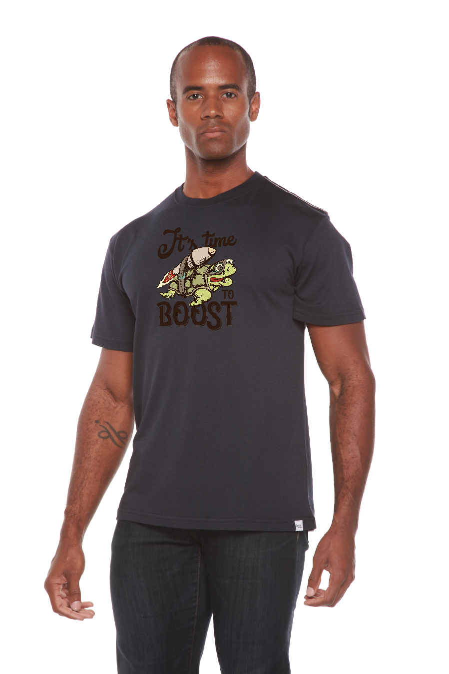Mens graphic T-shirt navy Spun Bamboo bamboo viscose/organic cotton short sleeve with BOOST on Tampa Home & Garden Store