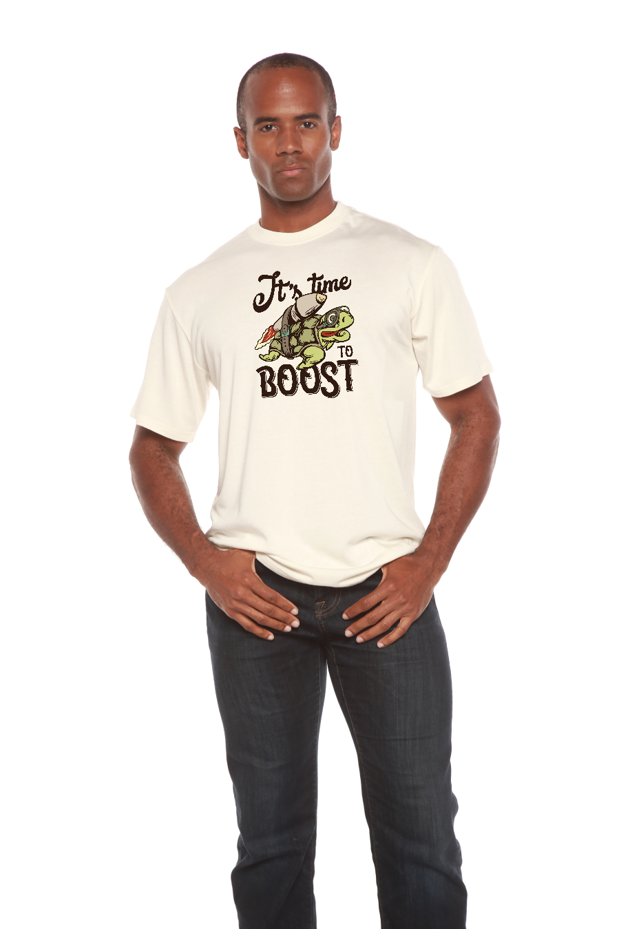 Mens BOOST graphic T-shirt ivory bamboo viscose blend turtle print Spun Bamboo on Tampa Home & Garden Store