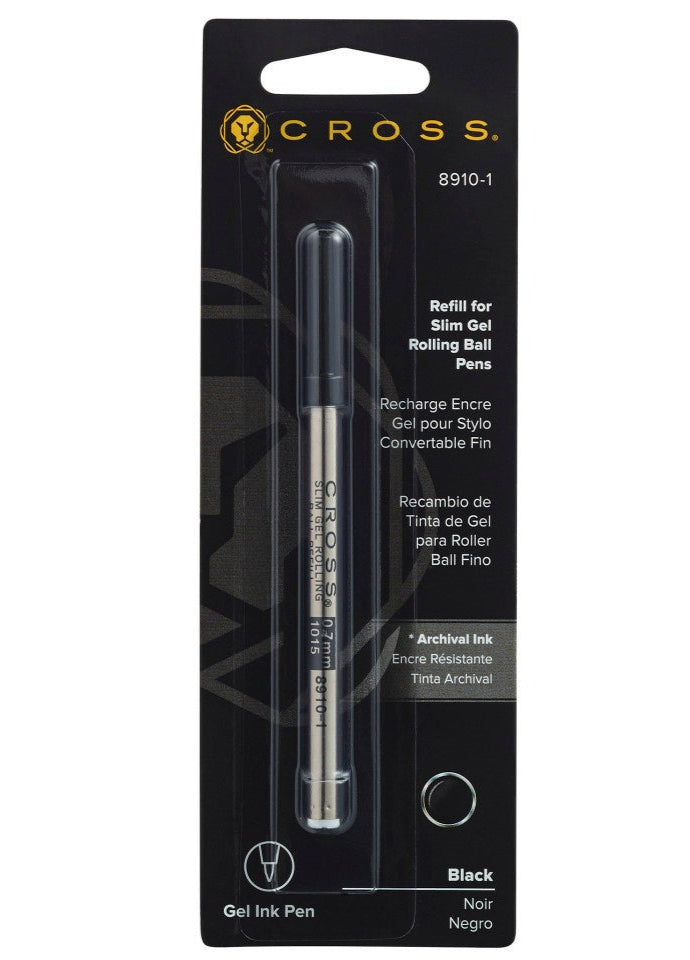 Cross Slim Gel Rollerball Refill, black ink, single-pack by Cross in retail packaging on Tampa Home & Garden Store