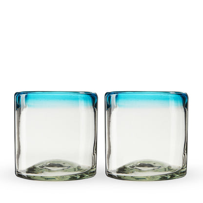 Segunda Vida Primavera short tumblers by Twine Living, blue gradient glass, 2-pack on Tampa Home & Garden Store