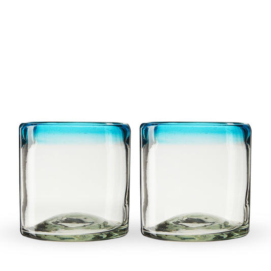 Segunda Vida Primavera short tumblers by Twine Living, blue gradient glass, 2-pack on Tampa Home & Garden Store