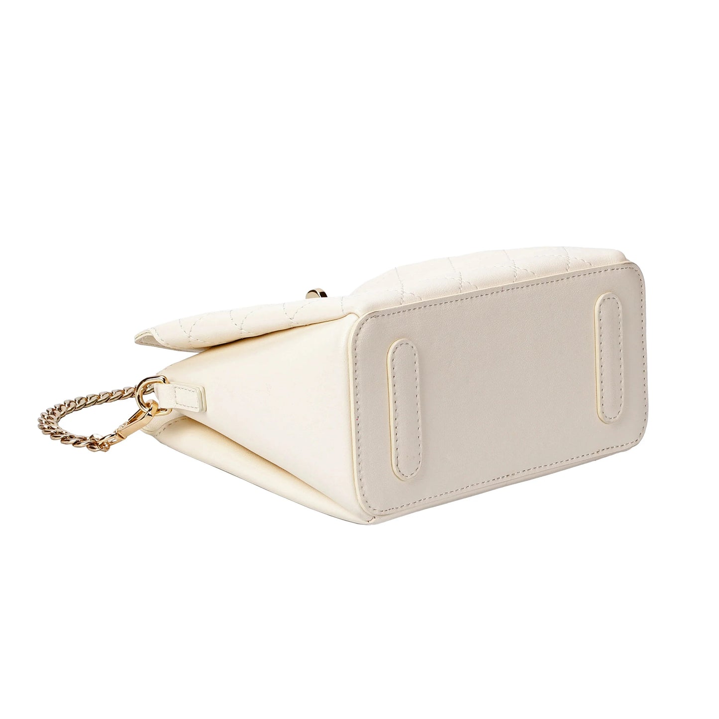 Ivory Quilted Leather Crossbody Bag with Gold Chain Strap