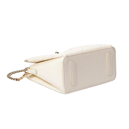 Ivory Quilted Leather Crossbody Bag with Gold Chain Strap