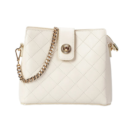 Ivory Quilted Leather Crossbody Bag with Gold Chain Strap