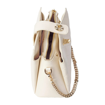 Ivory Quilted Leather Crossbody Bag with Gold Chain Strap