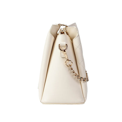 Ivory Quilted Leather Crossbody Bag with Gold Chain Strap