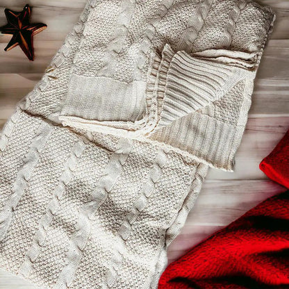 Cozy Ivory Cable Knit Throw Blanket for Home