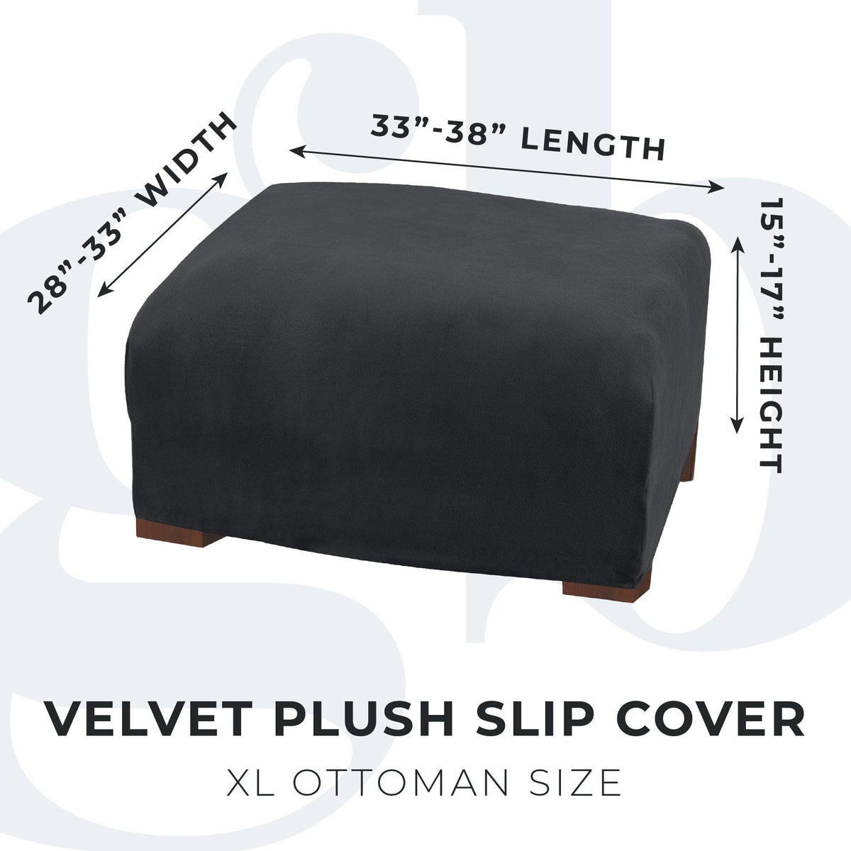 Velvet Stretch Slipcover Gale Collection by Great Bay Home in charcoal velvet for XL ottoman on Tampa Home & Garden Store