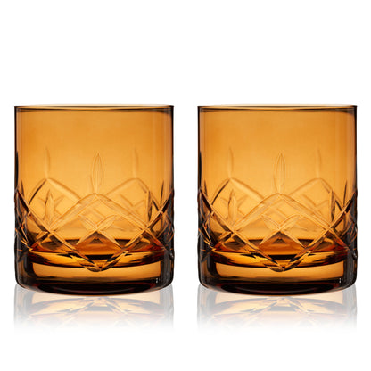 Admiral Amber Crystal Rocks Glasses Set Of Two