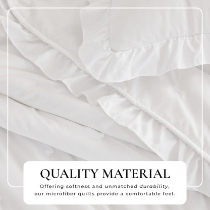 Dot Stitched Ruffled Quilt Set and Bedding