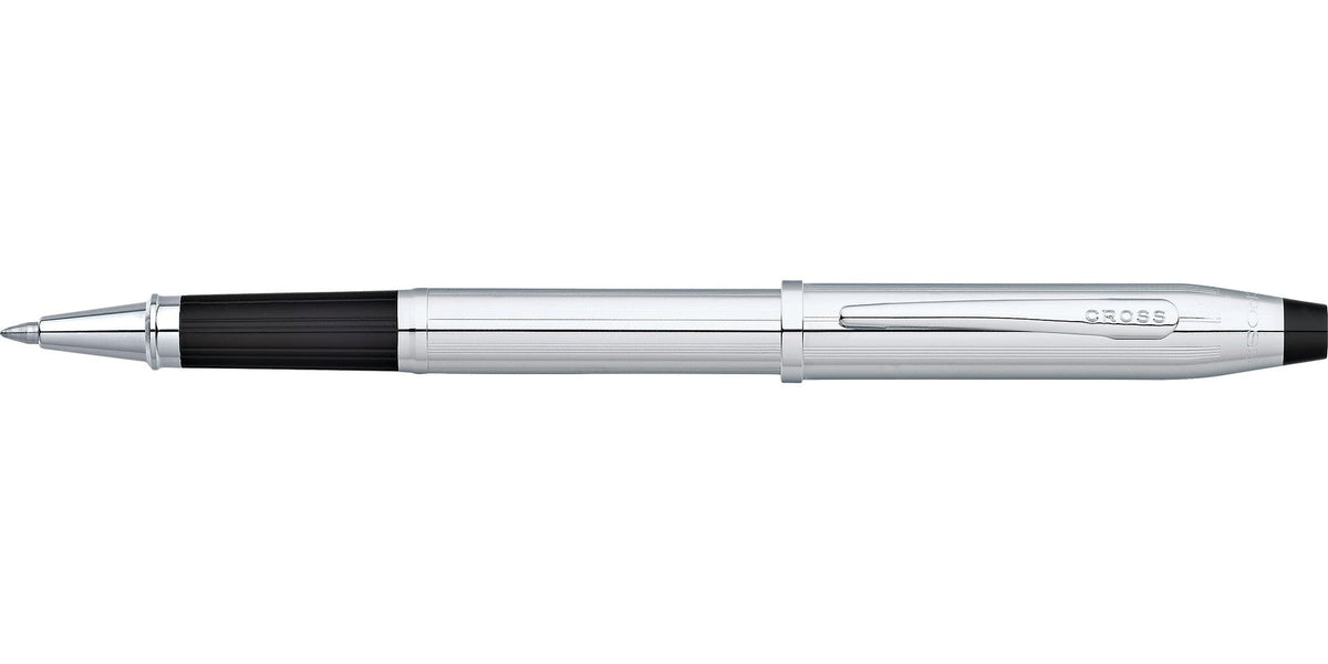 Century II lustrous chrome rollerball pen by A.T. Cross with black grip and silver clip on Tampa Home & Garden Store