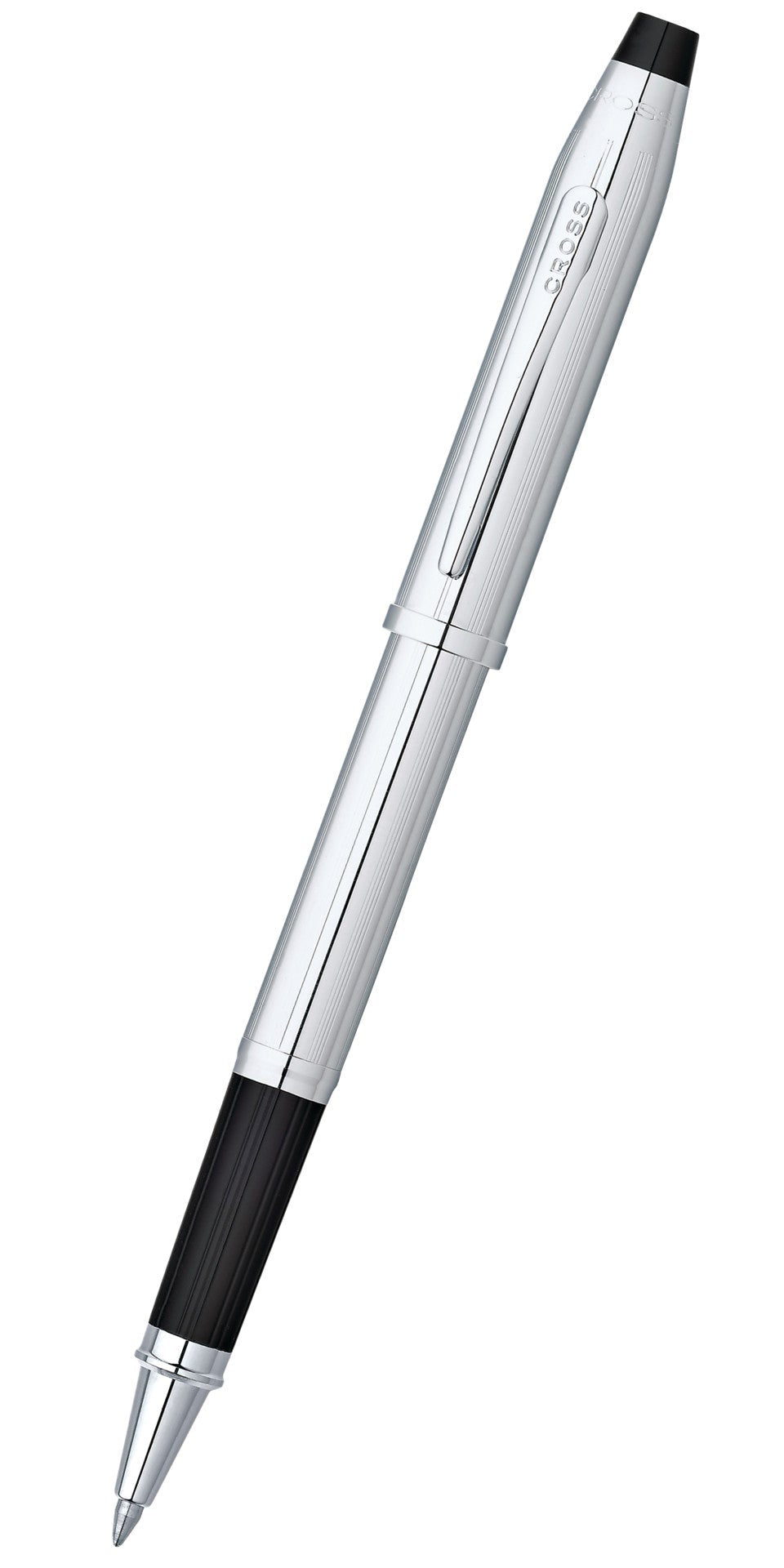 Century II lustrous chrome rollerball pen by A.T. Cross with chrome barrel and black grip on Tampa Home & Garden Store