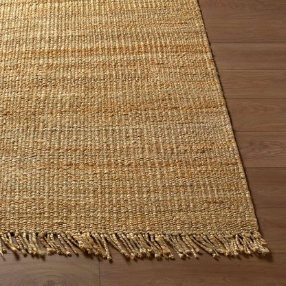 Oaks Perfect Flatweave Jute Rug by Boutique Rugs, natural tan jute with fringe edge on Tampa Home & Garden Store