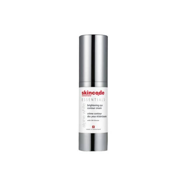 Eye contour cream by Skincode Essentials brightening bottle with silver cap on Tampa Home & Garden Store