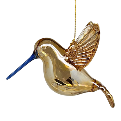 Ornement colibri en verre gravé doré - Doré