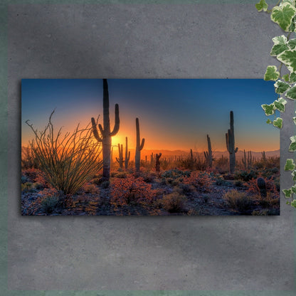 Desert Dusk Canvas Wall Art by Tailored Canvases, desert sunset with silhouetted cacti on Tampa Home & Garden Store