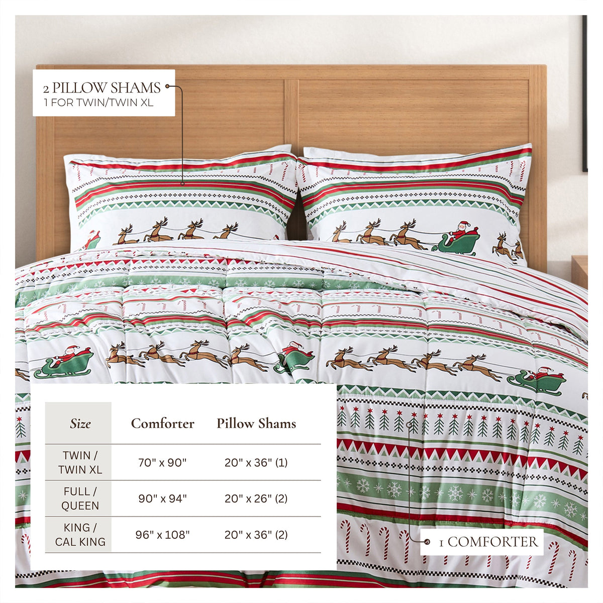 Reversible Christmas Comforter and Sham Set by Great Bay Home with reindeer print on bed on Tampa Home & Garden Store