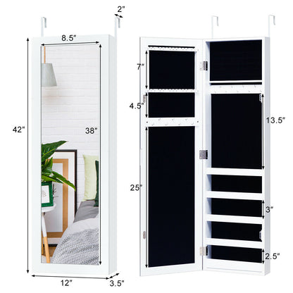 Gabinete para joyas tipo tocador con espejo de cuerpo entero, para montar en la puerta o en la pared