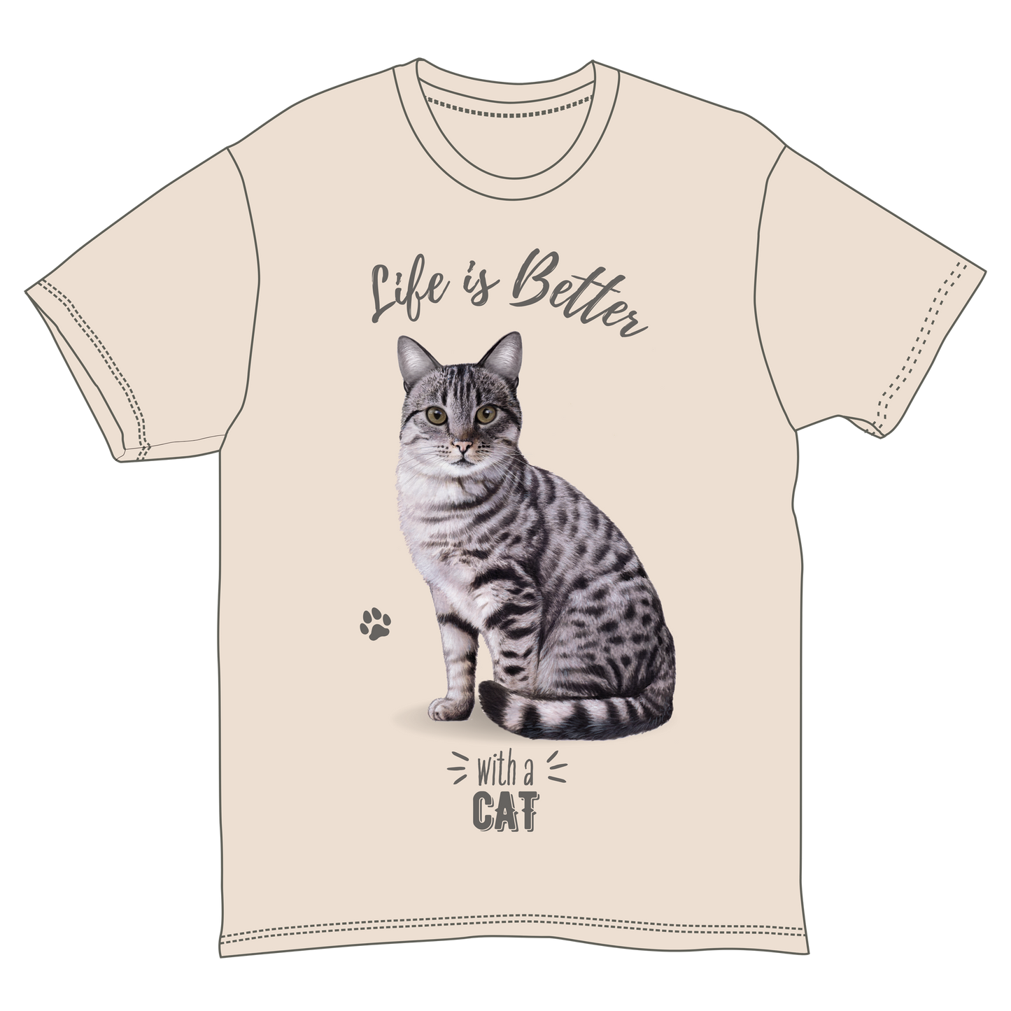 La vie est plus belle avec un t-shirt chat tigré -