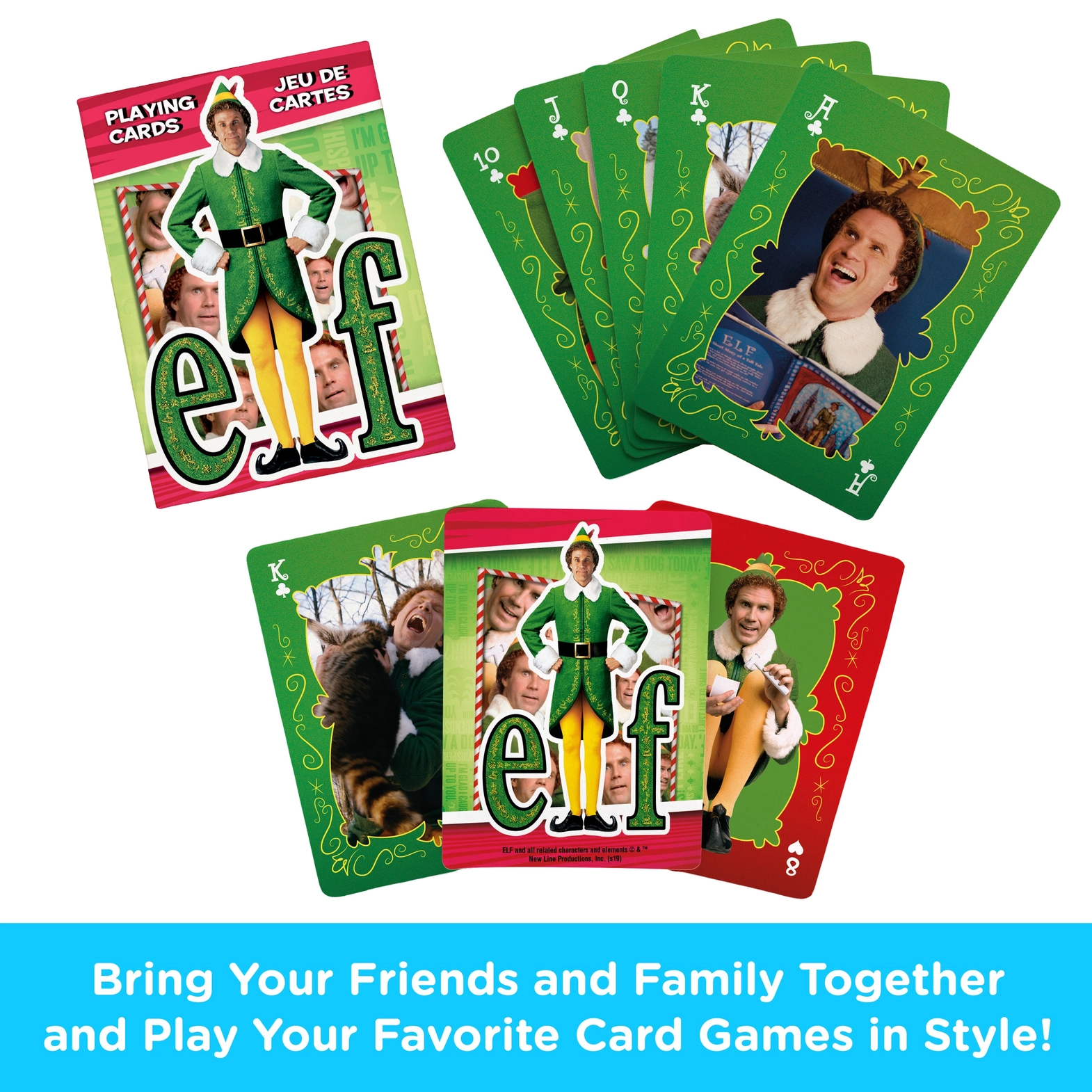 Elf Buddy Playing Cards deck by The Country Christmas Loft; green festive elf portrait cards on Tampa Home & Garden Store
