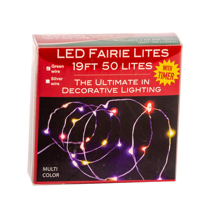 Guirnalda de luces LED multicolor con cable verde y 50 luces a batería