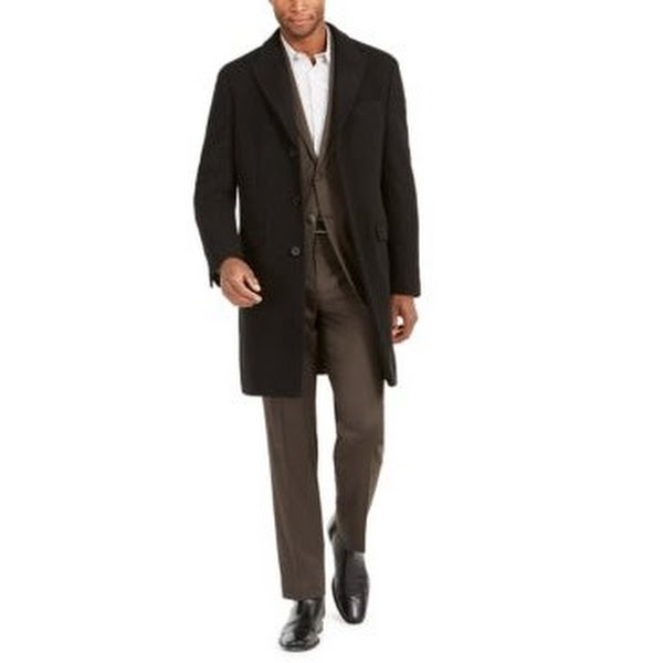Calvin Klein Mens Malibu Slim Black Overcoat