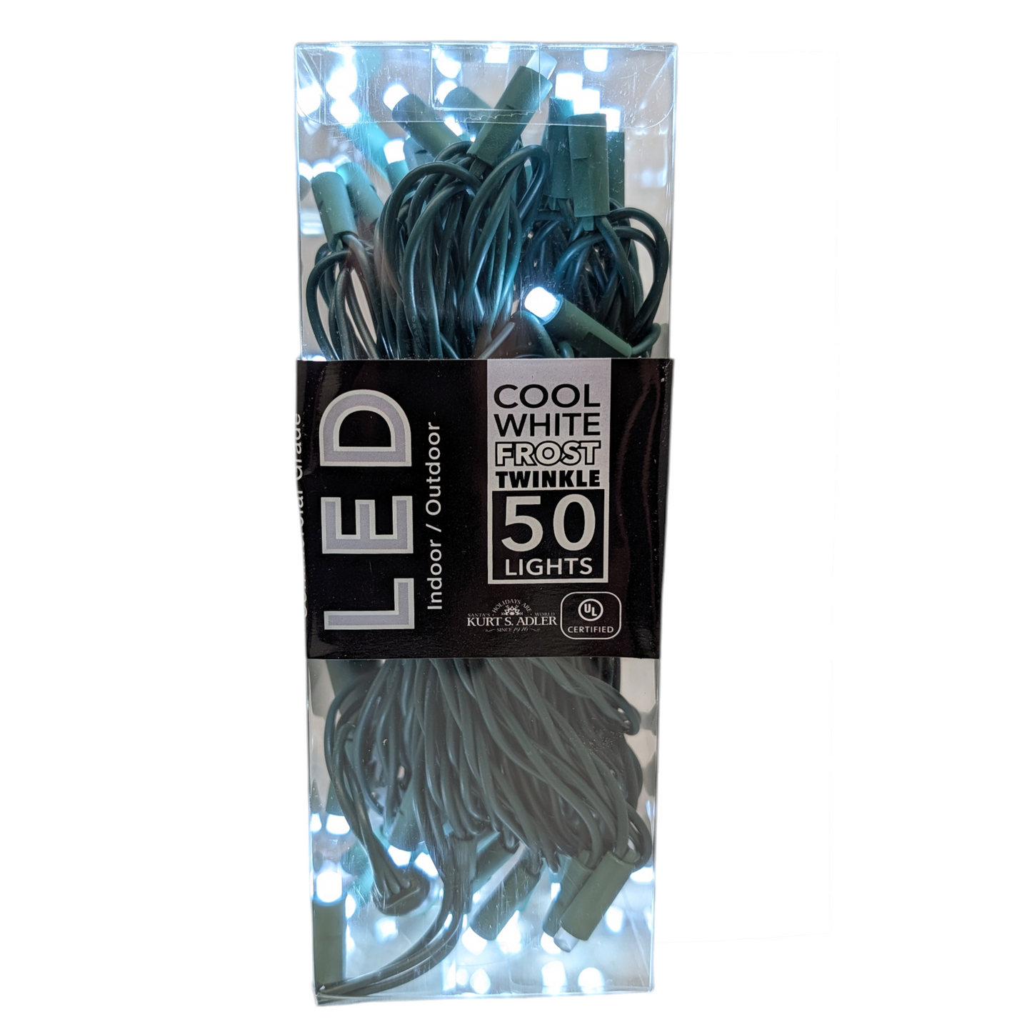 Ensemble de 50 lumières LED 5 mm blanc froid givré scintillantes avec fil vert