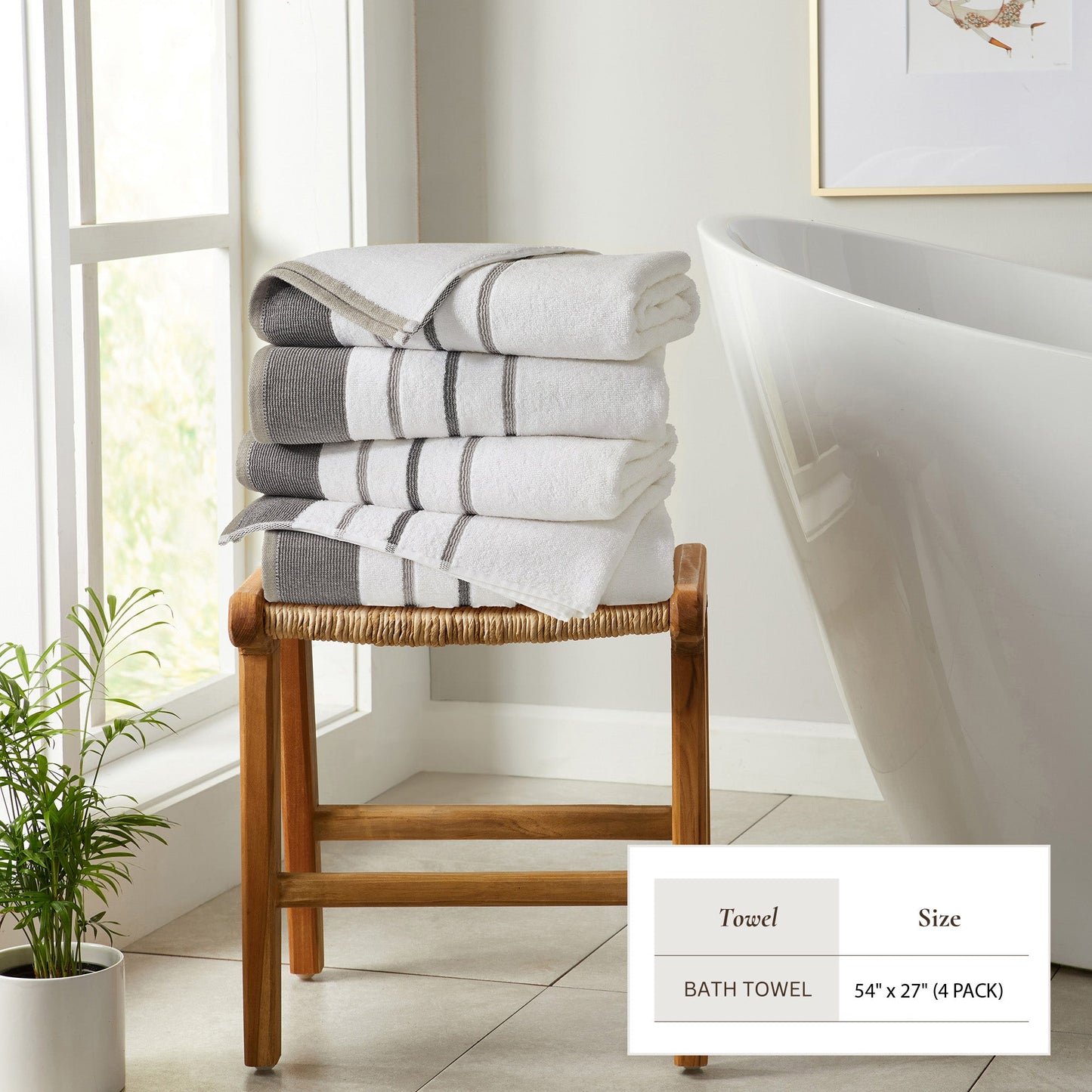 Soft Cotton Bath Towel Set and Stripe Detail