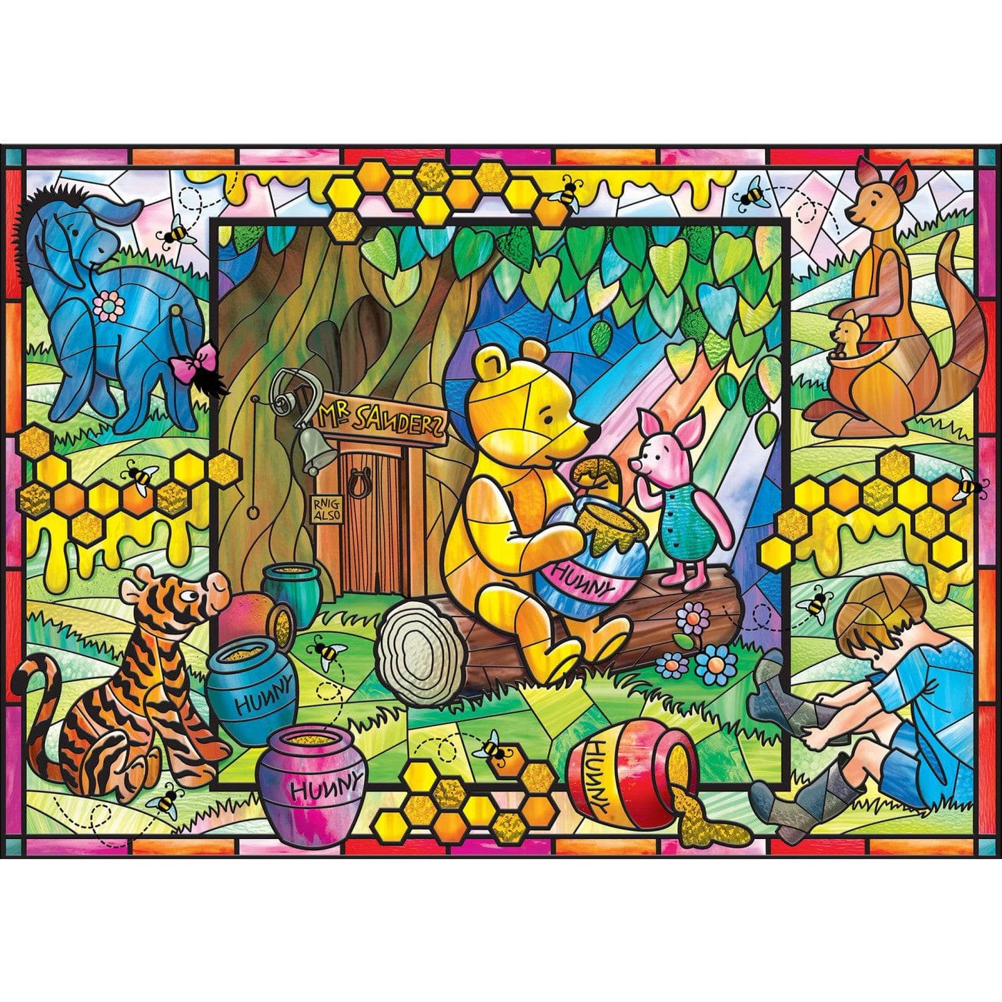 Stained glass Winnie the Pooh 500 Piece Puzzle by Country Christmas Loft with Pooh and Piglet on Tampa Home & Garden Store