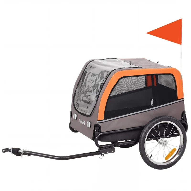 Dog bike trailer by Furr Baby Gifts with 20in air tires, orange trim, gray shell and flag on Tampa Home & Garden Store