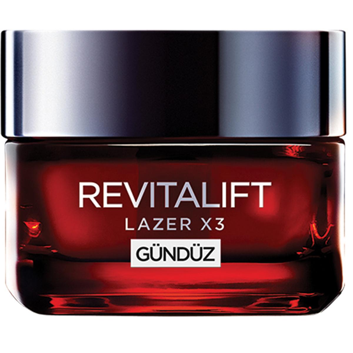 Revitalift Lazer X3 day cream in red glass jar with silver lid, GÜNDÜZ label on Tampa Home & Garden Store