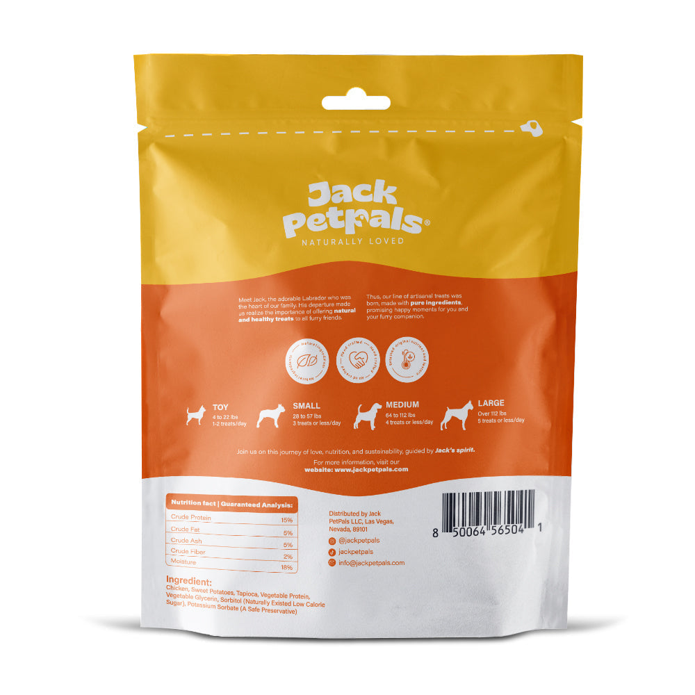 Premios para perros Jack PetPals Crafted Bite de pollo y batata (340 g)