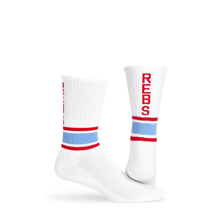 Jackson Casual Crew 3-Pack DeadSoxy college crew socks, white with red/blue striped cuffs on Tampa Home & Garden Store