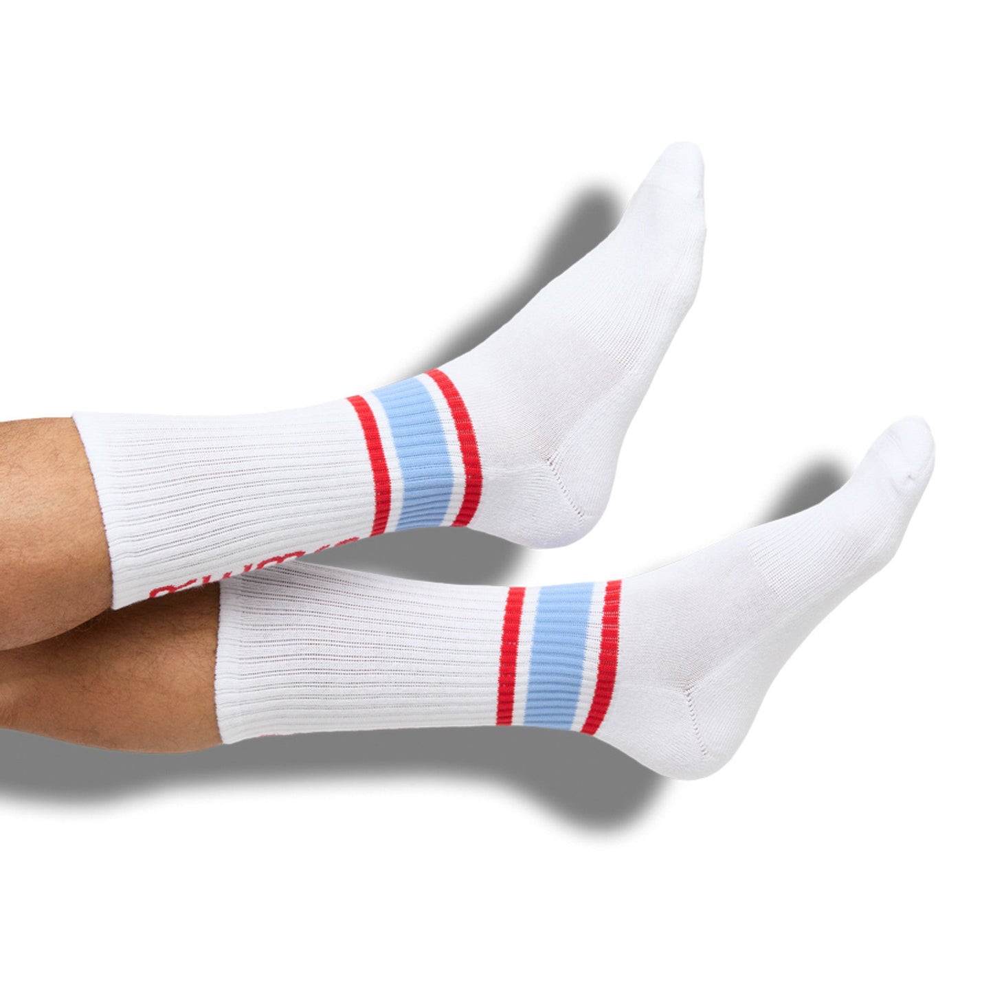 Jackson Casual Crew 3-Pack white crew socks with blue and red striped cuffs on Tampa Home & Garden Store