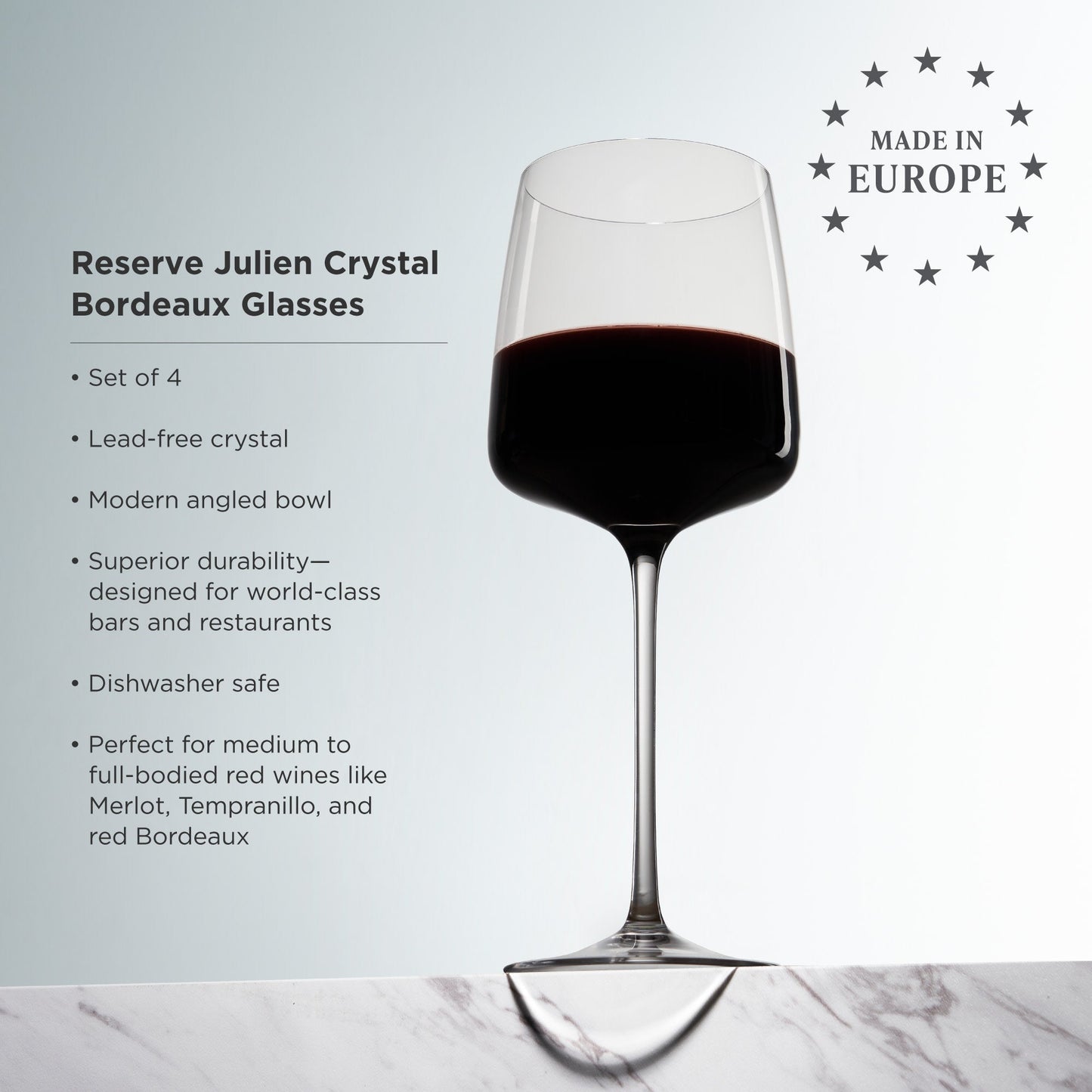 Fine Crystal Bordeaux Wine Glasses Set of 4
