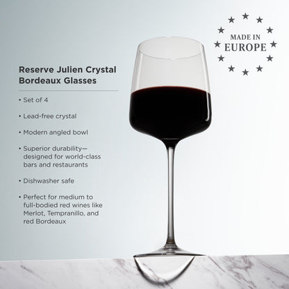 Fine Crystal Bordeaux Wine Glasses Set of 4