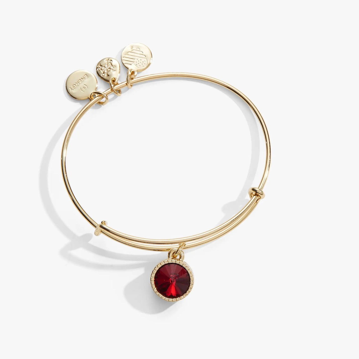 January Birthstone Charm Bangle, Alex and Ani gold-tone bracelet with scarlet pendant on Tampa Home & Garden Store