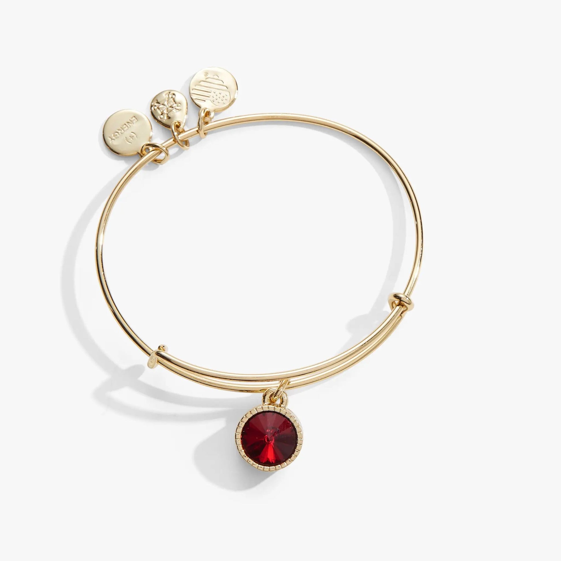 January Birthstone Charm Bangle, Alex and Ani gold-tone bracelet with scarlet pendant on Tampa Home & Garden Store
