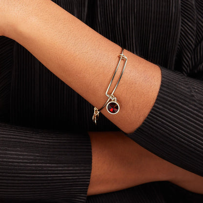 Bracelet January Birthstone Charm Bangle Scarlet with red stone, gold-tone links on Tampa Home & Garden Store