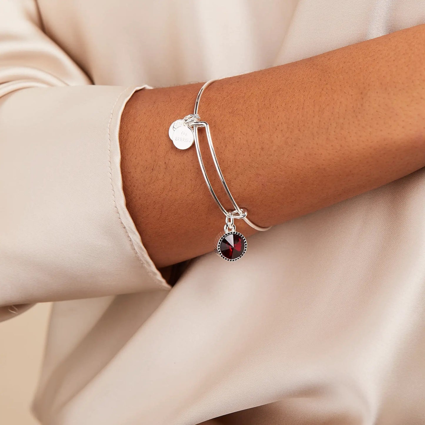 January Birthstone Bangle Scarlet by Alex and Ani on two bangles with red gemstone charm on Tampa Home & Garden Store