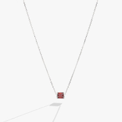 January birthstone garnet pendant necklace with red gemstone in silver bezel on delicate chain on Tampa Home & Garden Store
