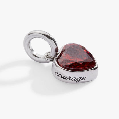 Alex and Ani January Courage Heart Birthstone Charm with red faceted heart gemstone on silver base on Tampa Home & Garden Store