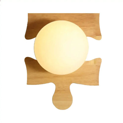 Wooden Puzzle Wall Light by Decorbites, natural wood, round globe glow on Tampa Home & Garden Store