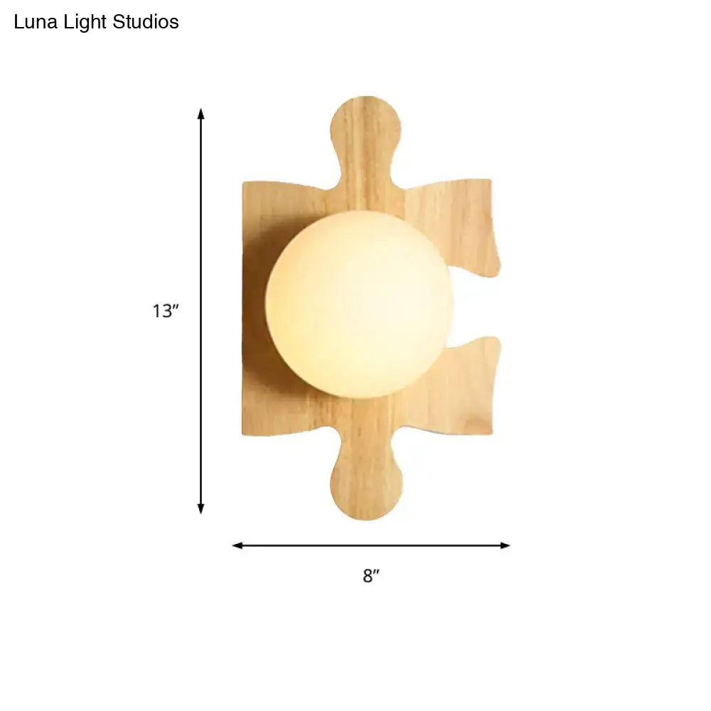 Wooden Puzzle Wall Light Decorbites natural wood frame with warm globe bulb 13x8 in on Tampa Home & Garden Store