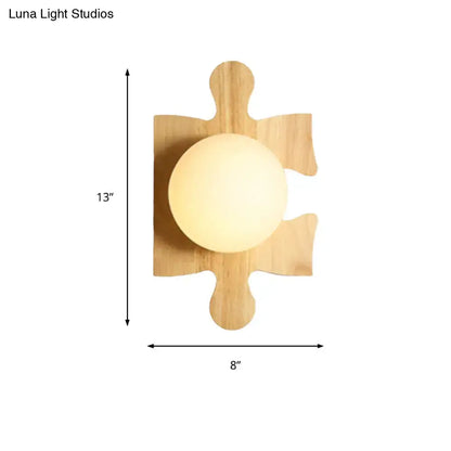 Wooden Puzzle Wall Light Decorbites natural wood frame with warm globe bulb 13x8 in on Tampa Home & Garden Store