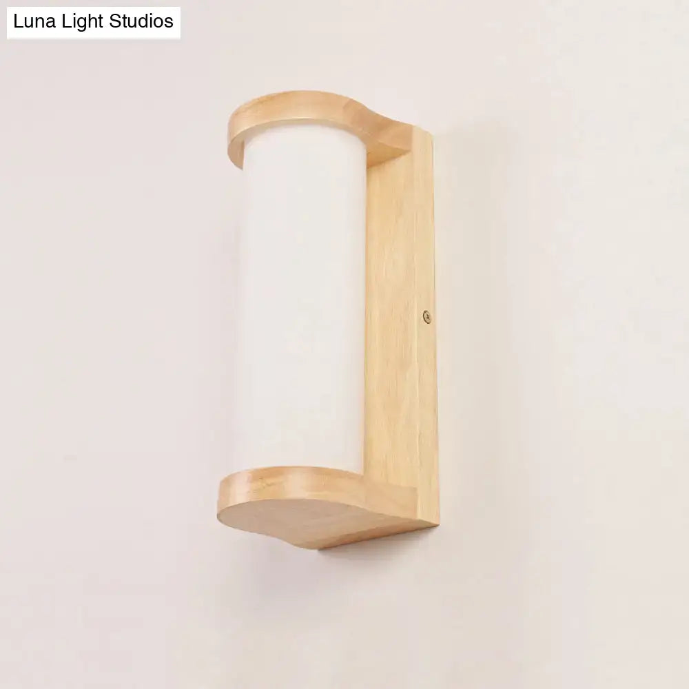 Wood Glass Japanese Compact Wall Sconce by Decorbites, light wood frame with white glass shade on Tampa Home & Garden Store