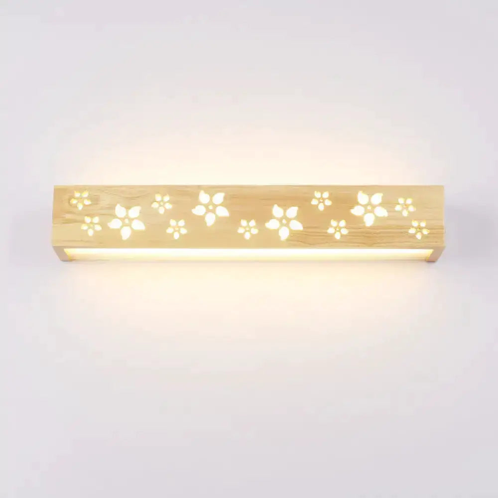 Japanese Floral Wood Wall Lamp with Shelf Sconce