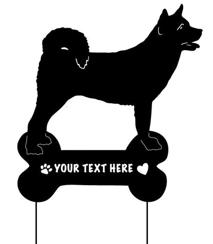 Japanese Akita garden stake by Rustica Ornamentals, black metal ornament with bone sign on Tampa Home & Garden Store